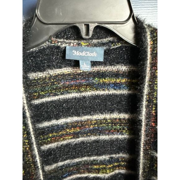 ModCloth Black Multicolor Metallic Chenille Fuzzy Long Cardigan Size L - Picture 2 of 7